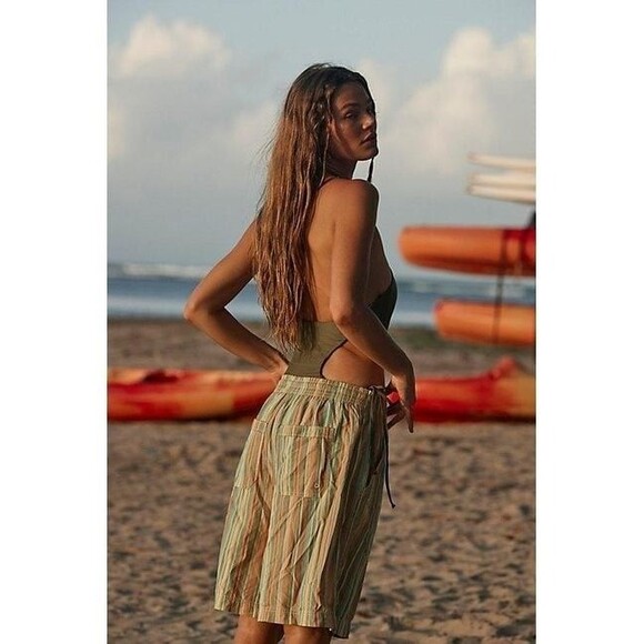 Free People Saylor Poplin Stripe Shorts Printed Mid-Rise Pull-on S NWT 283575 - Picture 4 of 12